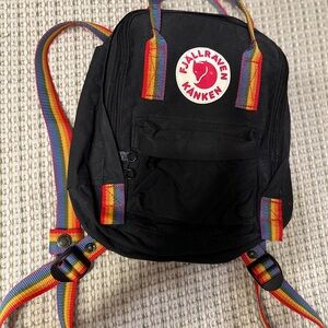 Fjallraven Kanken Black Backpack with Rainbow Straps